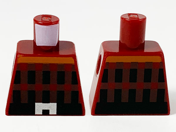 Lego Torso Pixelated, Dark Orange Stripe, Dark Brown and Black Stripes, Belt with Silver Buckle Pattern / Dark Red