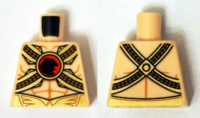 Lego Torso Muscles Outline with Gold Belts and Red Buckle with Black Hawk Pattern / Light Nougat