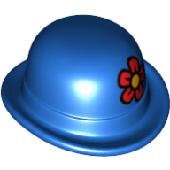 Lego Hat, Bowler with Red Flower with Yellow Centre Print / Blue