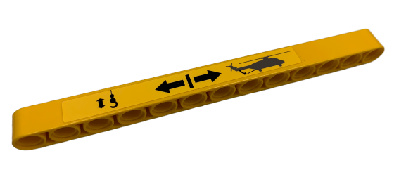 Lego Technic, Liftarm Thick 1 x 13 with Black Helicopter, Hook and Arrows Pattern (Sticker) - Set 9396 / Yellow