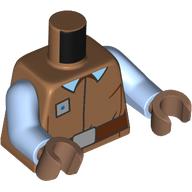 Lego Torso Uniform Tunic, Bright Light Blue Collar, Nougat Belt, Dark Tan Belt Buckle, Badge Print, Bright Light Blue Arms, Medium Brown Hands / Medium Nougat