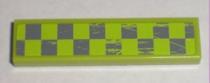 Lego Tile 1 x 4 with Worn Lime Checkered Pattern Model Right Side (Sticker) - Set 8211
