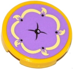 Lego Tile, Round 2 x 2 with Bottom Stud Holder with Medium Lavender Cushion with Bright Light Yellow Trim and Tassels Pattern (Sticker) - Set 41140