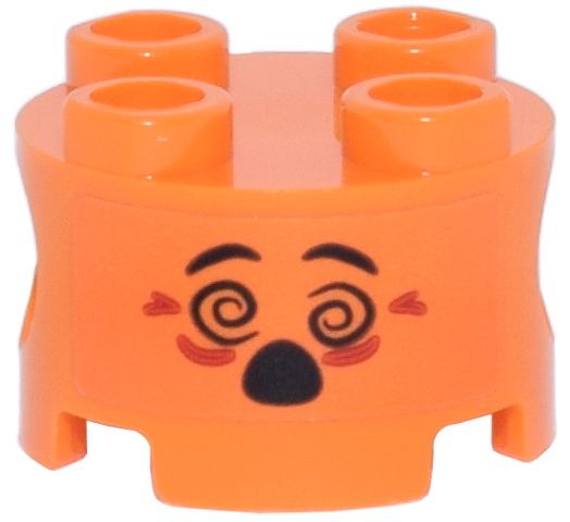 Lego Brick, Round 2 x 2 with Pin Holes with Black Eyebrows, Spiral Eyes and Open Mouth, Red Wrinkles Pattern (Sticker) - Set 71490
