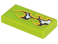 Lego Tile 1 x 2 with Black and White Flames Pattern Model Center (Sticker) - Set 8302 / Lime