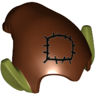 Lego Hat Drooping with Pointy Ears Olive Green pattern and Patch Print / Reddish Brown