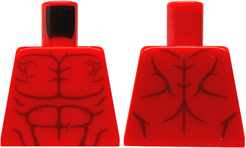 Lego Torso Bare Chest with Dark Red Muscles Outline, Veins and Wrinkles Pattern / Red