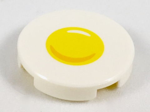 Lego Tile, Round 2 x 2 with Bottom Stud Holder with Egg Yolk Pattern