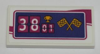 Lego Tile 2 x 4 with '3801' (38:01), Trophy and Checkered Flags Pattern (Sticker) - Set 41121