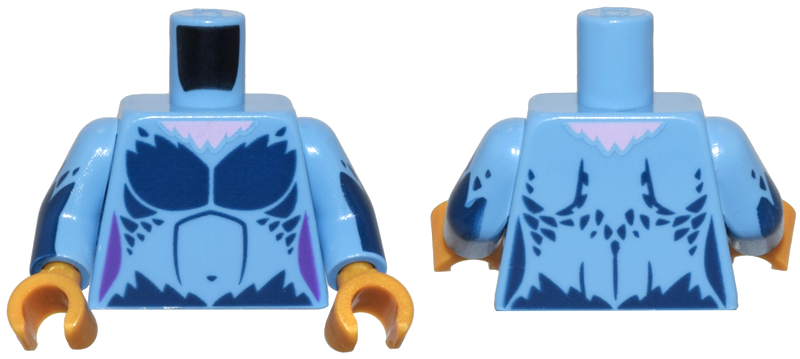Lego Torso Female Dark Blue Chest Feathers and Bright Pink Neck Pattern / Medium Blue Arms with Dark Blue Feathers Pattern / Pearl Gold Hands