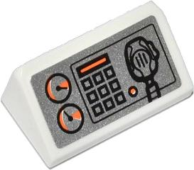 Lego Slope 30 1 x 2 x 2/3 with Gauges, Buttons, Orange Bar, and Radio on Silver Background Pattern (Sticker) - Set 60014