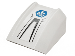 Lego Slope, Curved 2 x 2 Lip with Black Lines and Blue Chima Logo Pattern (Sticker) - Set 70010 / White