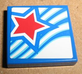 Lego Tile 2 x 2 with Red Star Pattern (Sticker) - Set 9094 / Blue