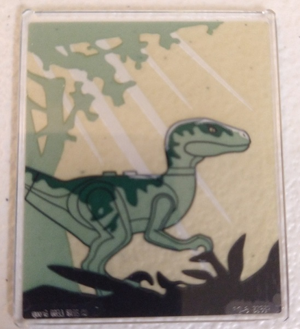 Lego Glass for Window 1 x 6 x 6 Flat Front with Dinosaur, Sand Green Velociraptor with Dark Green Markings Pattern Model Right Side (Sticker) - Set 76961