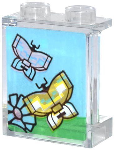 Lego Panel 1 x 2 x 2 with Side Supports - Hollow Studs with Butterflies and Flower Pattern (Sticker) - Set 31147 / Trans-Clear