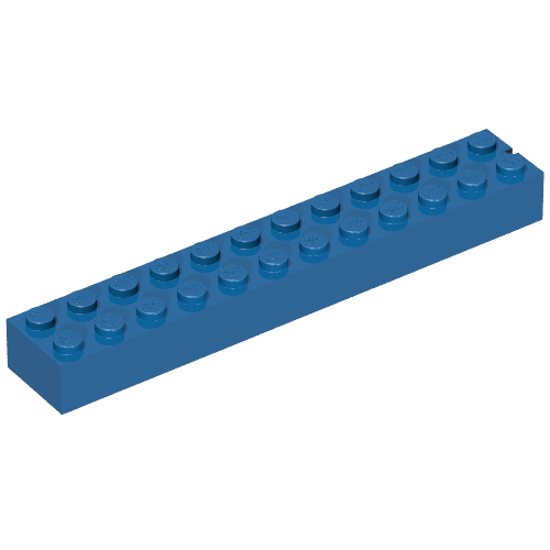 Lego Brick 2 x 12 without Bottom Tubes, 1 End Slot / Blue