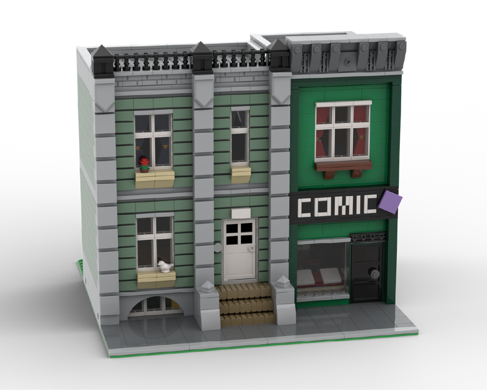 Lego Town House with Android Dungeon Comic Shop - Modular Building