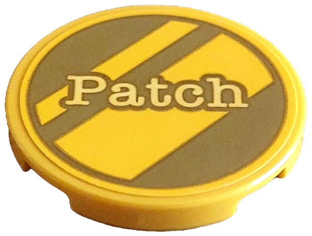 Lego Tile, Round 3 x 3 with Gold Dalmatian Dog Tag with Diagonal Stripes and Bright Light Yellow 'Patch' Pattern (Sticker) - Set 43269 / Yellow