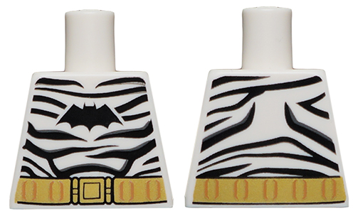 Lego Torso Batman Costume Zebra with Black Stripes, Gold Belt and Black Logo Pattern / White