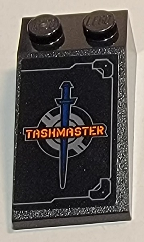 Lego Slope 18 4 x 2 with Hatch and Taskmaster Logo with Sword Pattern (Sticker) - Set 77905 / Black