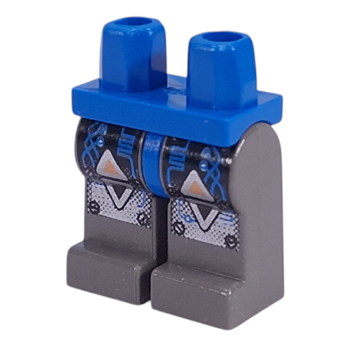 Lego Hips and Dark Gray Legs with Insectoid Blue Circuitry over Black and Silver Background Print
