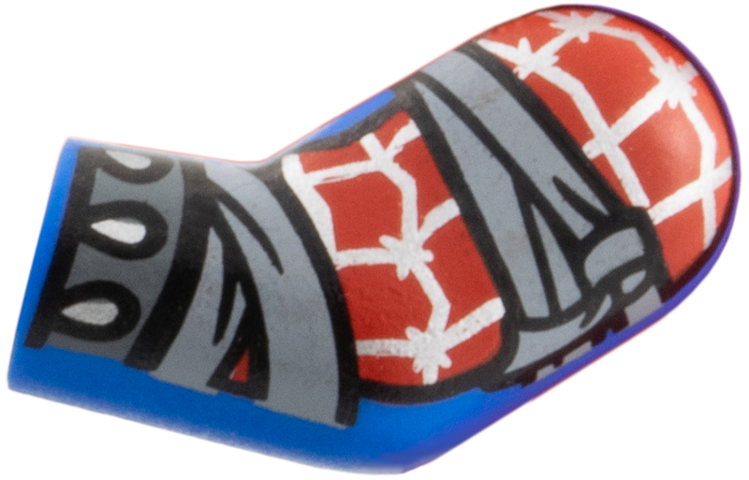 Lego Arm, Left with Red Sleeve, Silver Webbing, Light Bluish Gray Wrappings, Dark Bluish Gray Cuff Pattern / Blue