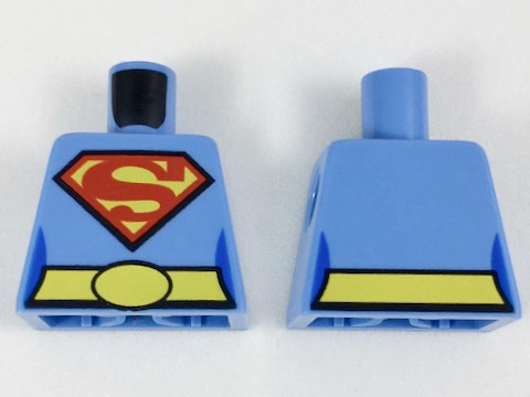 Lego Torso Shirt with Female Outline, Belt with Oval Buckle and Red and Yellow Superman 'S' Logo Pattern / Medium Blue