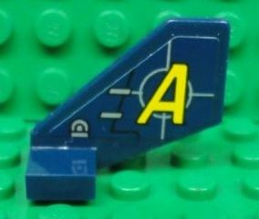 Lego Tail Shuttle, Small with Yellow 'A' and Silver Lines Pattern on Both Sides (Stickers) - Set 8635 / Dark Blue