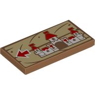 Lego Tile 2 x 4 with Peach's Castle, Red Arrow on Wooden Board Print