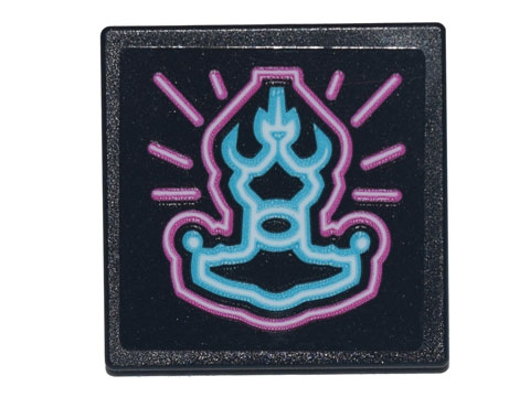Lego Road Sign 2 x 2 Square with Open O Clip with Medium Azure and Bright Pink Ronin's Pawn Shop Logo Pattern (Sticker) - Set 71741