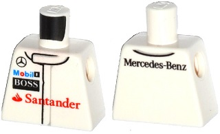 Lego Torso Racing Suit with Mercedes-Benz and Sponsor Logos on Front and 'Mercedes-Benz' on Back Pattern / White