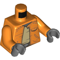 Lego Torso Jacket, Open over Tan Undershirt, Belt Print (Ponda Baba), Orange Arms, Dark Bluish Gray Hands / Orange