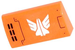 Lego Slope, Curved 2 x 4 x 2/3 with Bottom Tubes with Galaxy Squad Logo and Vertical Grille Pattern Model Right Side (Sticker) - Set 70705 / Orange