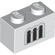 Lego Brick 1 x 2 with Light Bluish Grey/Black Windows Print