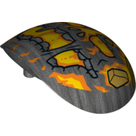 Lego Large Figure Shoulder Cover, Armor, Round, Smooth with Molten Man Face, Orange, Red, and Yellow Lava / Flames Print