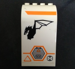 Lego Panel 3 x 4 x 6 Curved Top with Orange Stripe, Gray Hexagonal Hatch and Dragon Logo Facing Left Pattern (Sticker) - Set 7644