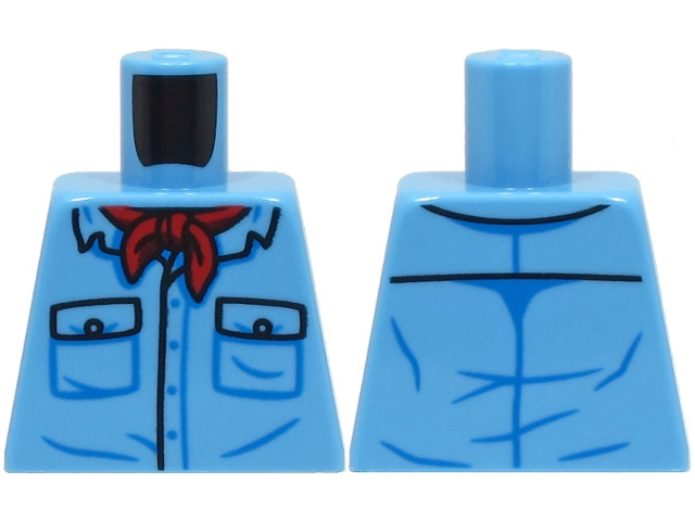 Lego Torso Safari Shirt with Pockets and Blue Buttons, Red Neckerchief Scarf Pattern / Medium Blue