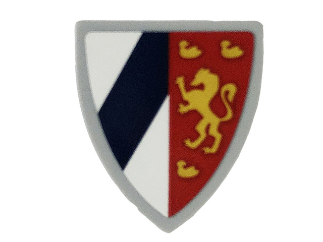 Lego Minifigure, Shield Triangular Short with Dark Blue Stripe and Gold Lion Pattern (Sticker) - Set 71040 / Light Bluish Gray