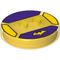 Lego Function Brick Round 4 x 4 x 2/3 with 2 Studs and Batman Logo on Dark Purple Background Print
