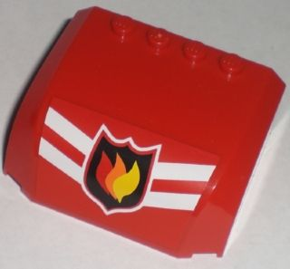 Lego Windscreen 5 x 6 x 2 Curved Top Canopy with 4 Studs with Fire Logo with Two White Stripes Pattern (Sticker) - Set 7207