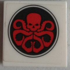Lego Tile 2 x 2 with Red Hydra Logo in Black Circle Pattern (Sticker) - Set 76030 / White