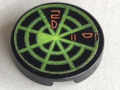 Lego Tile, Round 2 x 2 with Neon Green Radar Type 2 Pattern (Sticker) - Sets 7690 / 7691 / 7693 / 7697