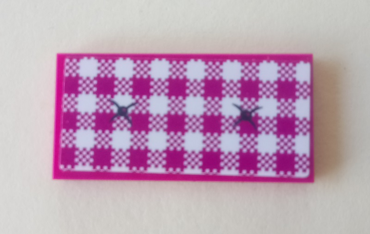 Lego Tile 2 x 4 with Cushion with 2 Buttons, Magenta and White Checkered Pattern (Sticker) - Set 41314 / Magenta