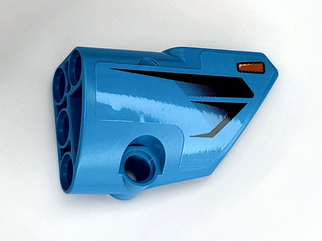 Lego Technic, Panel Fairing # 2 Small Smooth Short, Side B with Parking Light and Black Air Vents Pattern (Sticker) - Set 42098 / Dark Azure