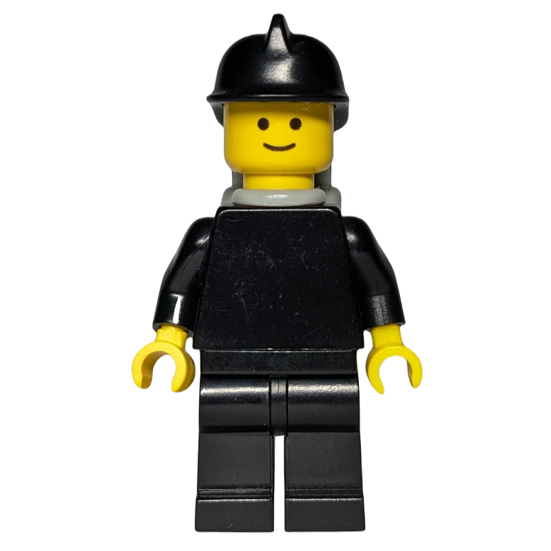 Lego Fireman, Plain Black, Black Helmet, Light Gray Airtanks