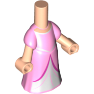 Lego Microdoll Body Long Dress Bright Pink with White Under Dress, Dark Pink Trim, Light Nougat Hands