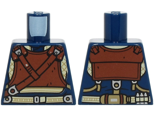 Lego Torso SW Armor, Reddish Brown Chest Panel with Straps, Tan and Dark Tan Belt Pattern / Dark Blue