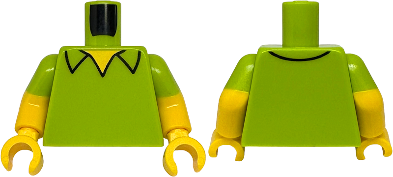 Lego Torso Shirt with Open Collar, Yellow Neck Pattern / Yellow Arms with Molded Lime Short Sleeves Pattern / Yellow Hands