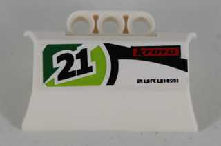 Lego Technic, Panel Engine Block Half / Side Intake with Black '21', 'KYOTO', and 'ZURUHAI' Pattern Model Right Side (Sticker) - Set 8864 / White