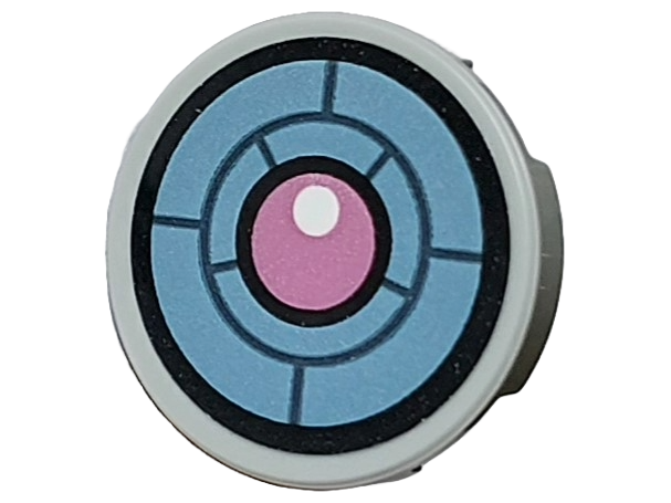 Lego Tile, Round 2 x 2 with Bottom Stud Holder with Black and Metallic Light Blue X-Ray Goggles with Metallic Pink Eye Pattern (Sticker) - Set 75582